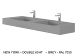 Plan double vasque bassin Design 60 cm, sur mesure, L. 160 à 200 cm x P. 40 à 60 cm, résine minérale ACRYSTONE® SOLID-SURFACE Finition lisse, Livraison Offerte et Rapide.